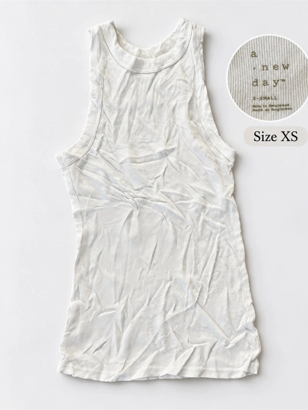 a new day Women's Slim Fit Ribbed High Neck Tank Top White XS
